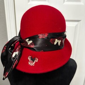 Disney Parks Minnie Rose Icon Fashion Cloche Scarves Red Womens Hat
